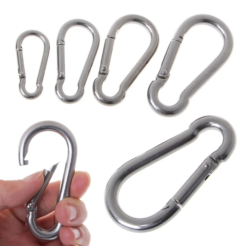 Large D-shape Stainless Steel Carabiner Quick-release Spring Hook Camping Buckle