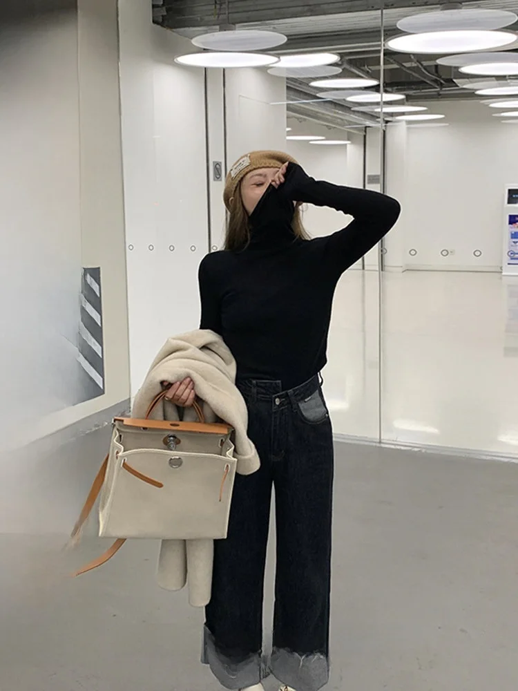 

Универсальная женская осенне-зимняя облегающая футболка с высоким воротником Evnsle, простая повседневная модель