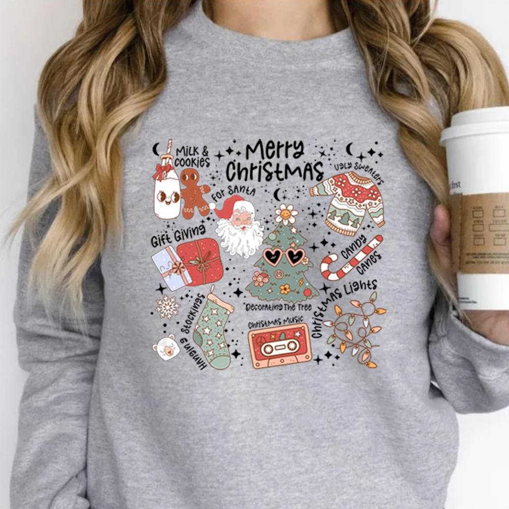 Retro Christmas Sweatshirt Aesthetic Santa Claus Shirt Christmas Hoodies Christmas Vibes Winter Clothes Milk Cookie for Santa