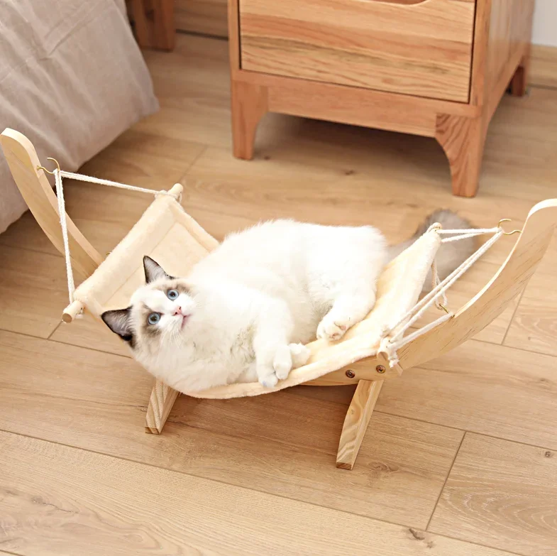 Factory Wholesale Solid Wood Cradle Cat Litter Swing Cat Hammock Thick Plush Cat Nest