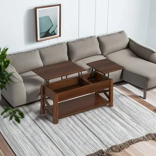 Couchtisch 47,2 Zoll, 2-Wege-Couchtisch mit Hubplatte und verstecktem Fach, Lift-Top-Couchtisch mit offenem Regal und X-Holzstütze