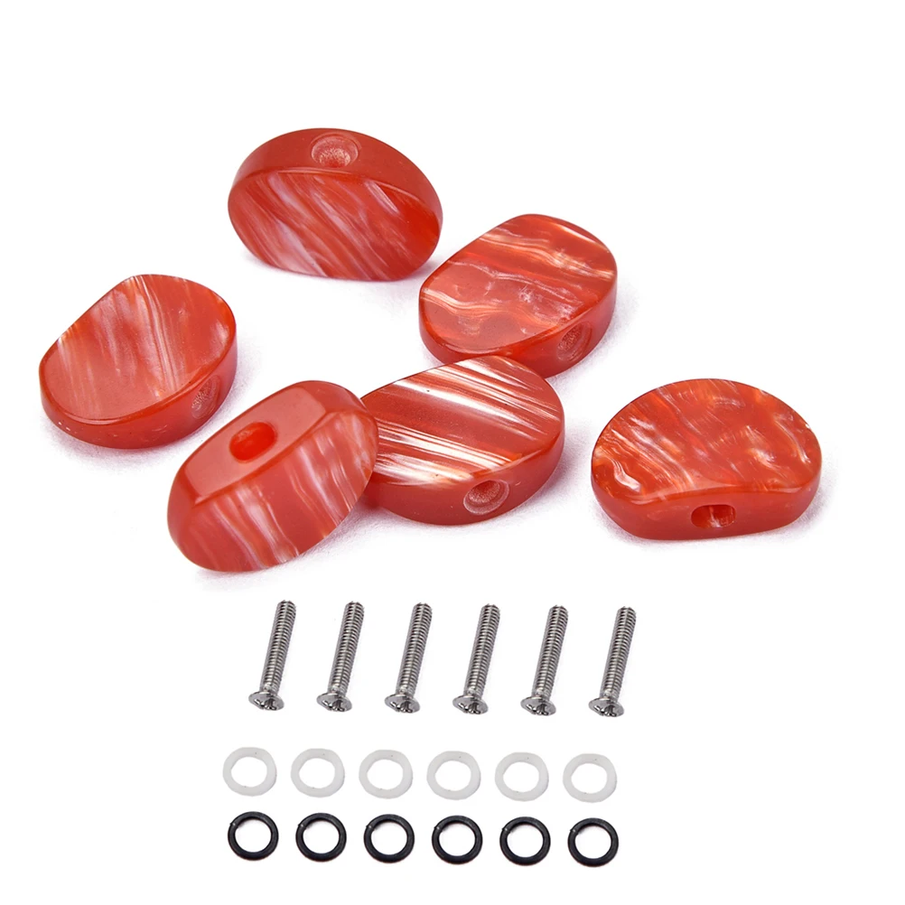 

6Pcs Guitar Tuning Pegs Replacement Set Red Acrylic Buttons Durable Use for Acoustic Guitars with Ferrules Screws