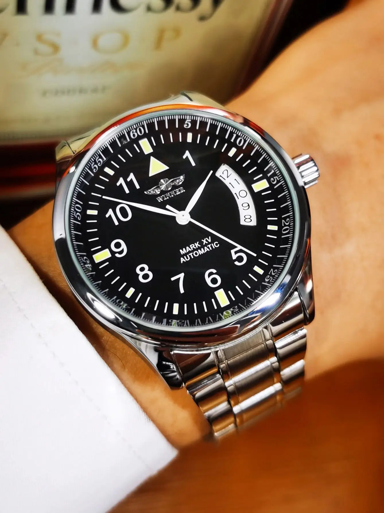 WINNER Fashion Business Mechanical Watches Calendar Stainless Steel Leather Strap Luxury Brand Classic Automatic Mens Watch New