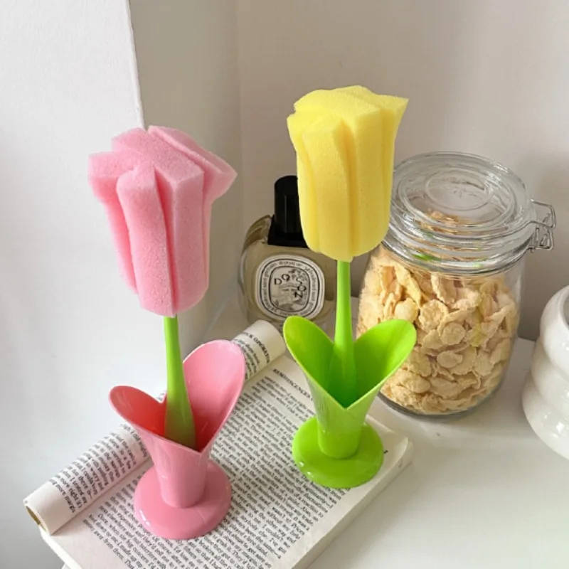 1pcs Tulip Cup Brush Household Water Cup Cleaning Brush Detachable Sponge Wash Cup Long Handle Tools Brush Kitchen Cleaning Tool