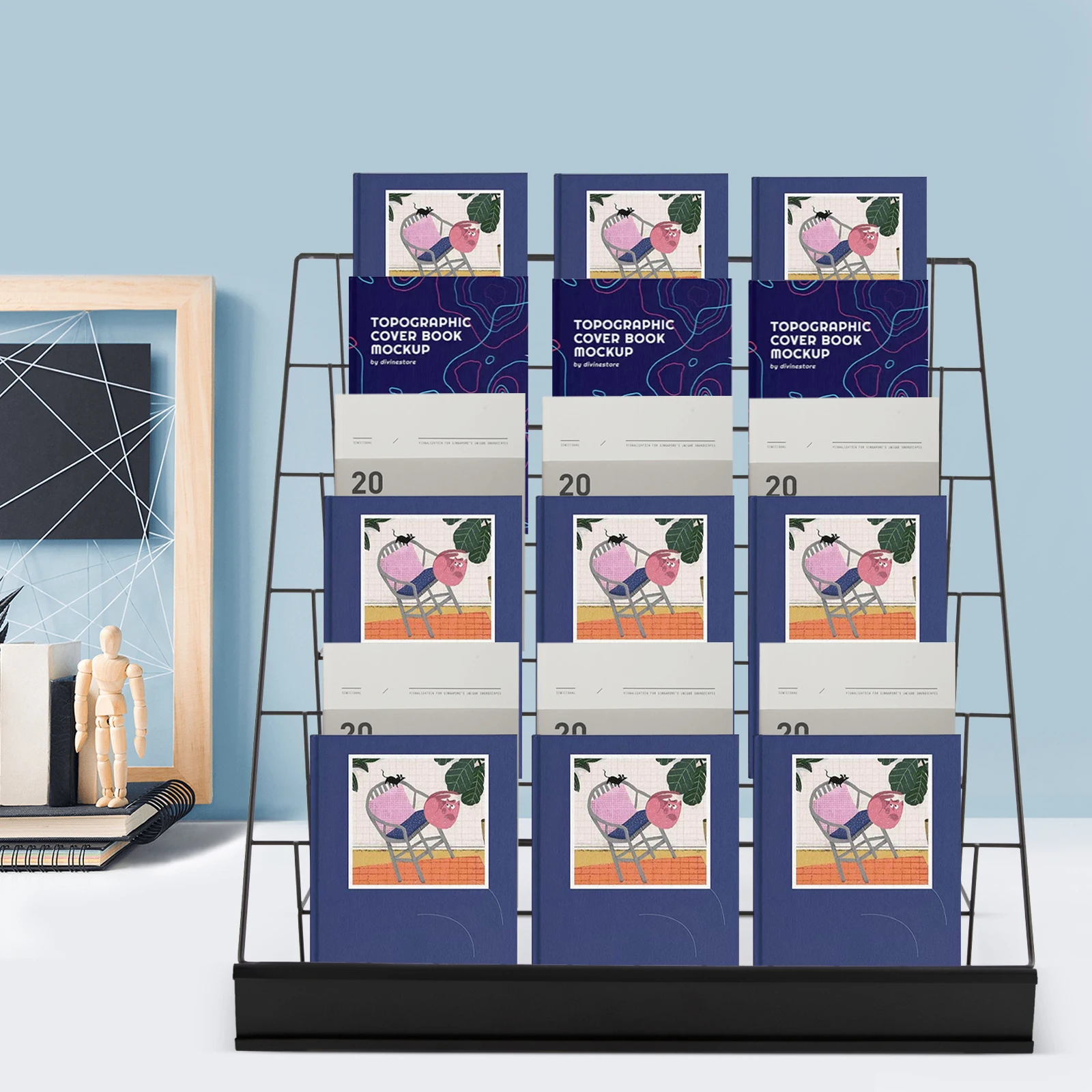 

6 Tiers Countertop Book Rack, Magazine Rack for Table Top, Book Display Stand Tiered Shelf for Library Classroom (Black)