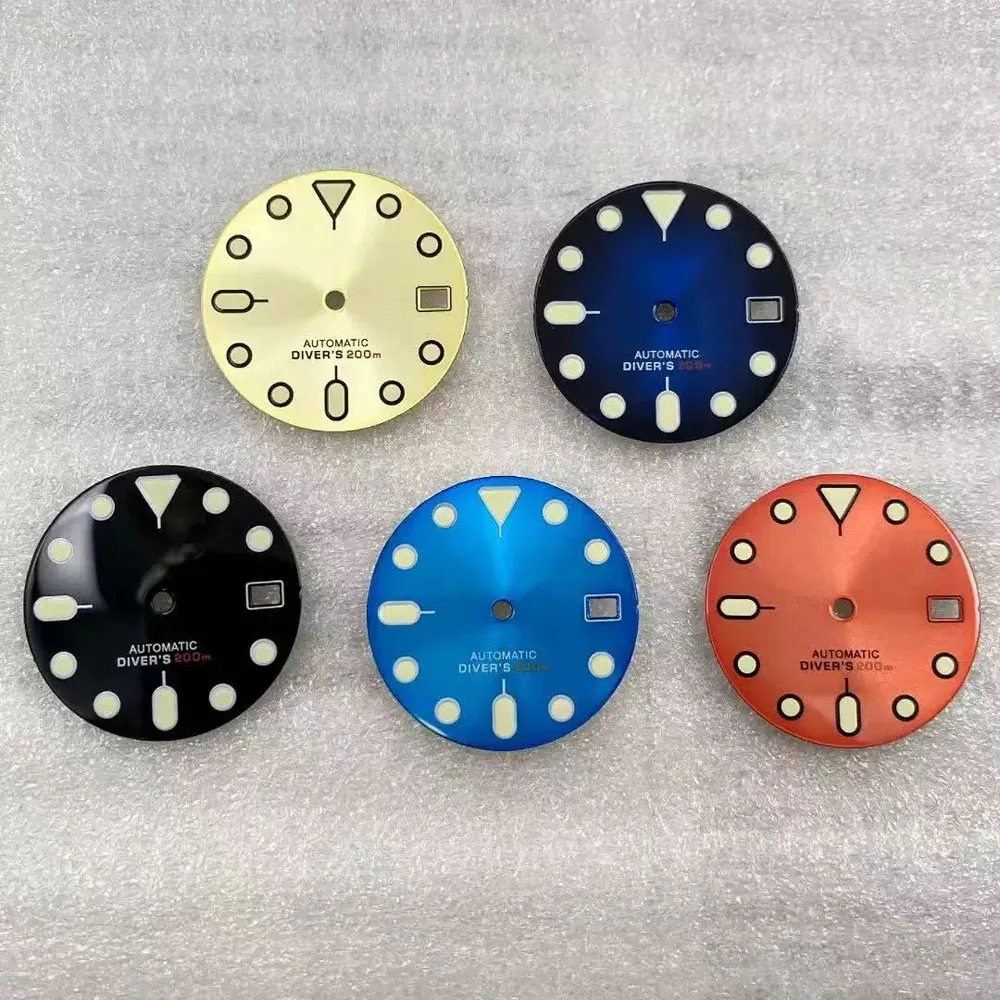 28.5mm nh35 s logo dial orange blue yellow sunburst dial for nh35 movement green lumen hands nh35 prospe x sdial watchmods