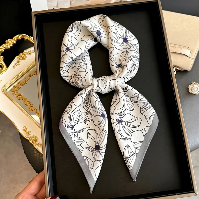 

Square Scarf Bandana Hijab Silk Fashion Women's Shawls Wraps Headscarf Neckerchief Ribbon Hair Bands Luxury Brands Foulards