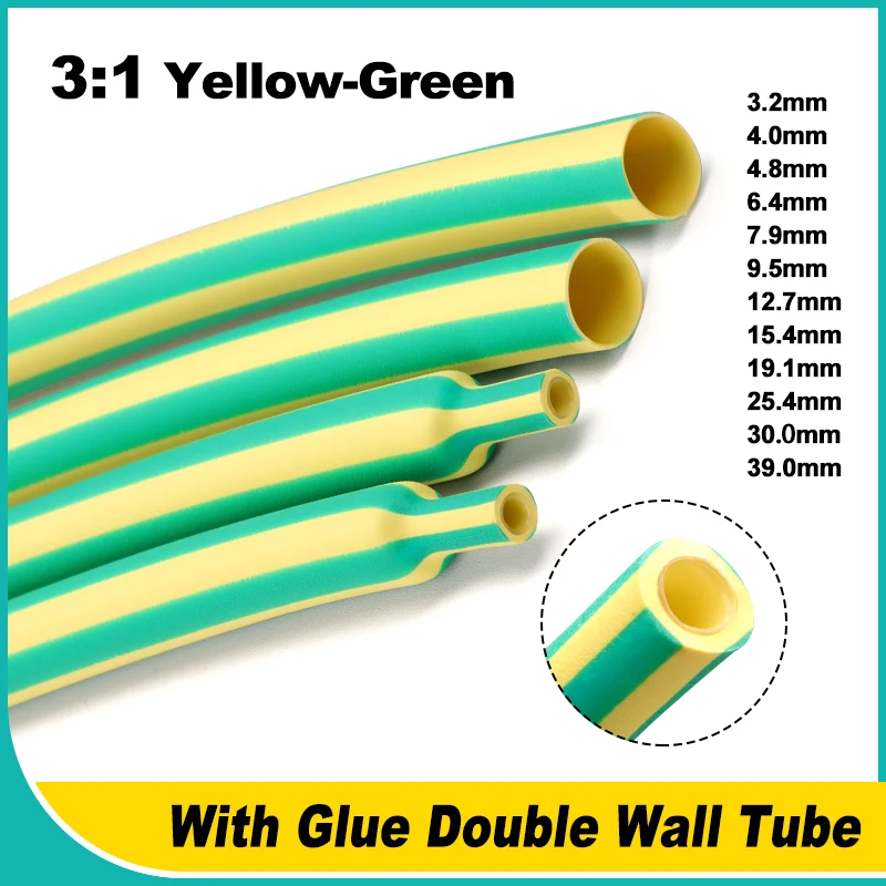 

Yellow-Green 3:1 Heat Shrink Tubing Dual Wall With Glue Adhensive Polyolefin Insulated Sleeve Wire Cable Protector 3.2mm ~ 39mm
