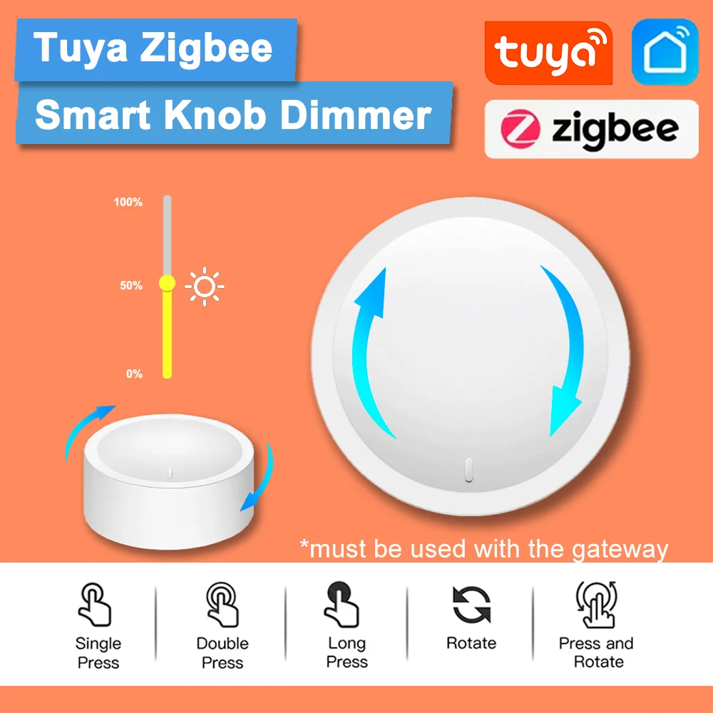 Tuya ZigBee Smart Knob Switch Wireless Rotatable Dimmer Scene Button Controller for Home Automation Linkage