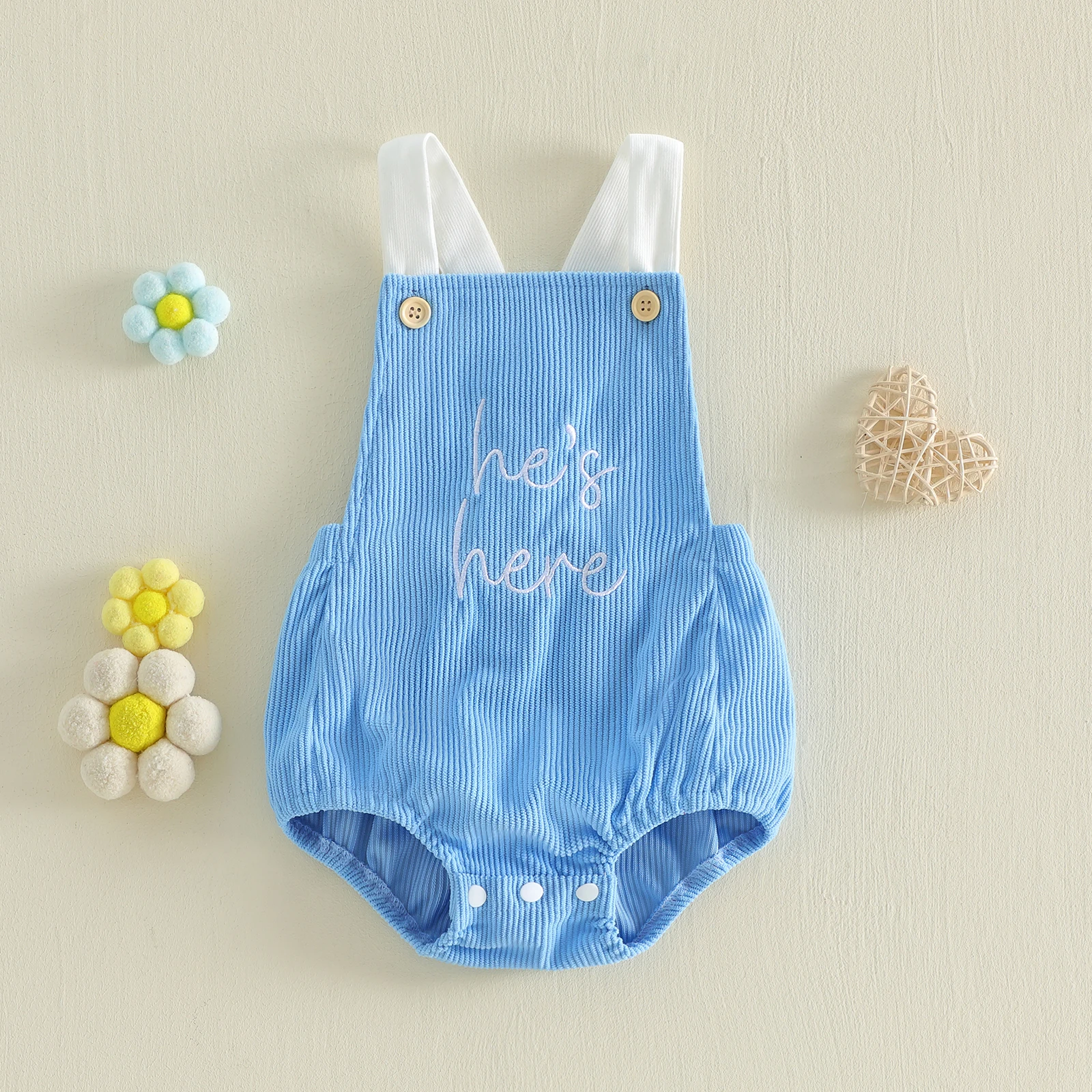 0-18M Infant Baby Boy Girl Corduroy Overalls Letter Embroidered Sleeveless Bodysuit Casual Summer Newborn Romper