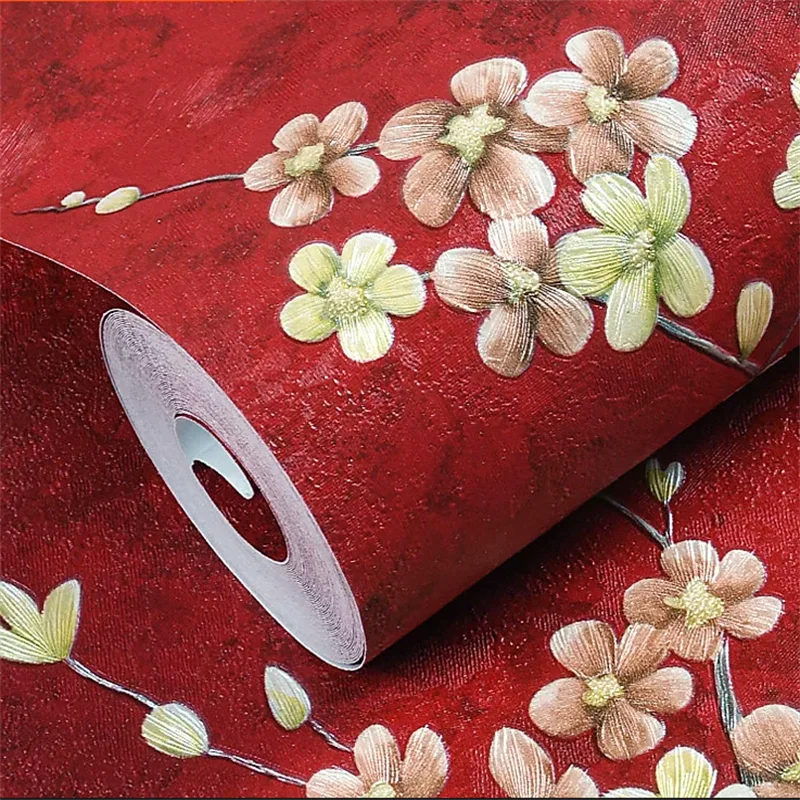 

New Chinese Zen style wallpaper retro style tea room hotel restaurant specific non self-adhesive and non adhesive red wallpapers