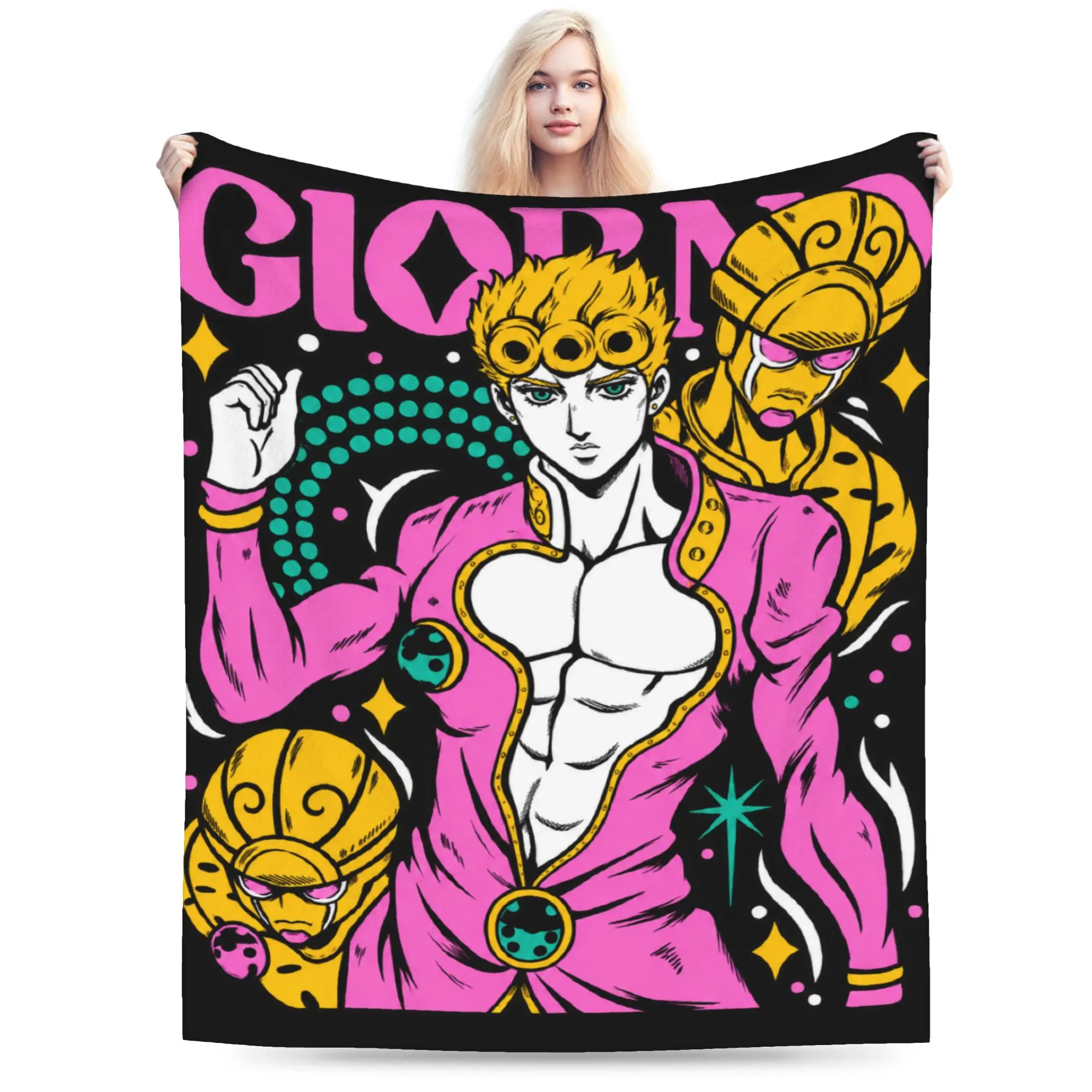 Jojo's Bizarre Adventure Giorno Giovanna Golden Soft Blanket Plush Bedding Throws Bedroom Flannel Bedspread Sofa Bed Cover