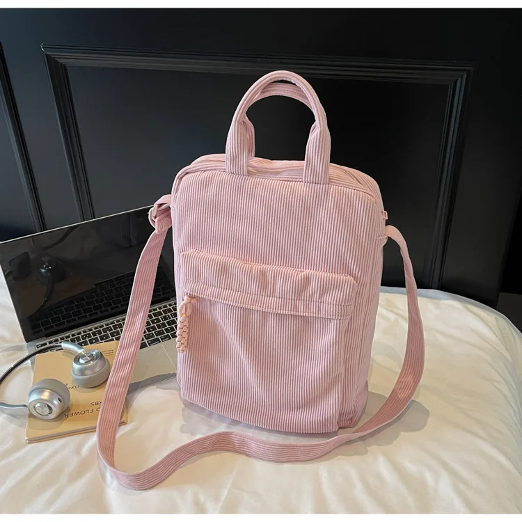 Vertical square simple hand-held shoulder bag, thickened corduroy computer storage, large capacity casual crossbody women's bag