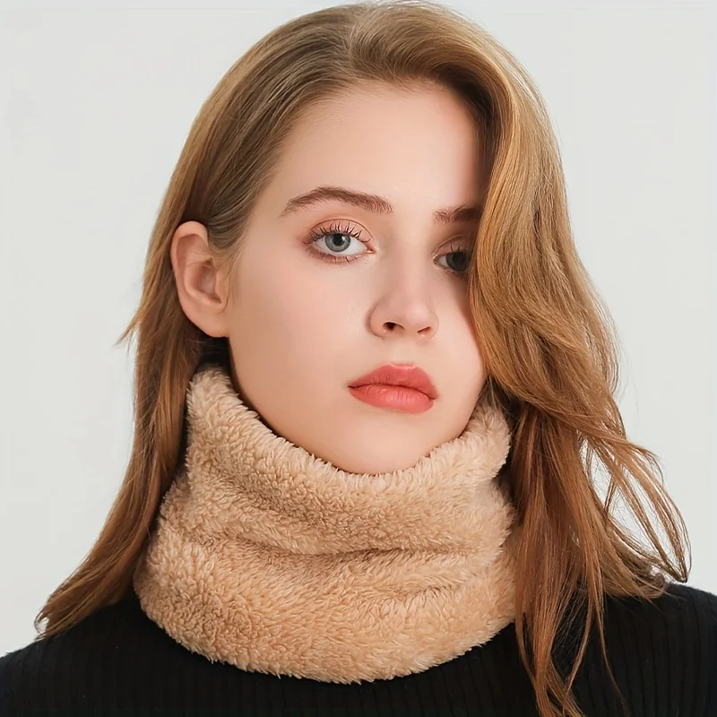 Windproof Plush Infinity Scarf Solid Color Neck Gaiter Cute Coldproof Neck Warmer Ski Mask For Women Girls Winter Outdoor