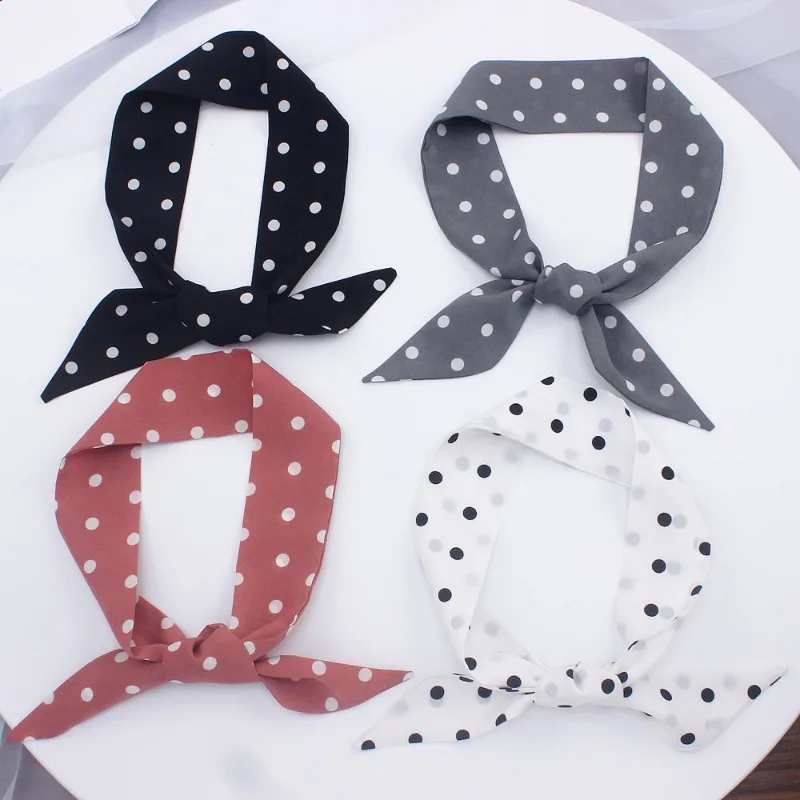 Fashion Dot Ribbon Silk Scarf Women Thin Neck Scarves Lady Small Shawls Bandana Narrow Female Neckerchief Dress Accessories