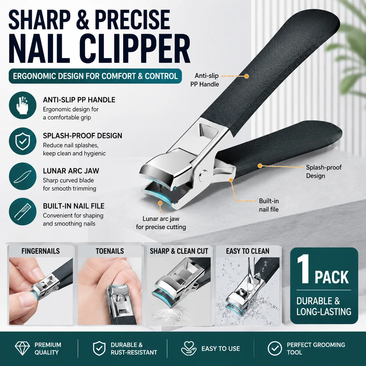 Professionelles Nagelknipser-Set aus Edelstahl, Hochleistungs-Zehennagelschneider für dicke Nägel, Pediküre-Maniküre-Kit