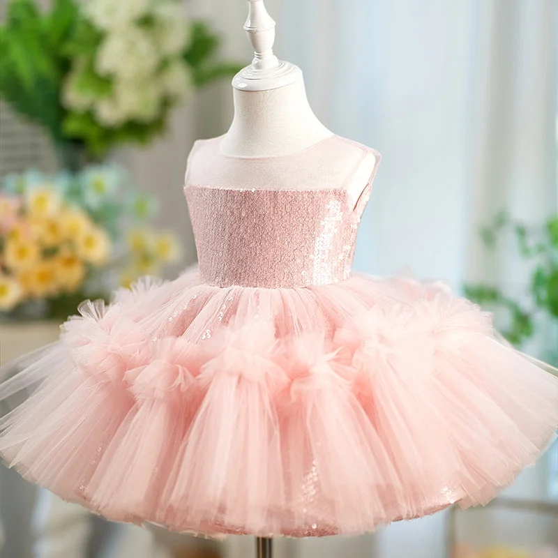 New Children's Princess Sequins Evening Gown Host's Piano Performance Birthday Party Dresses For Girls Bridesmaid Dresses