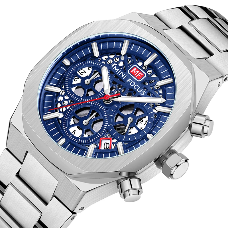 

Mini Focus MF0411G Luxury Watch Waterproof Luminous Chronograph Calendar Stainless Steel Band Men Quartz Watches