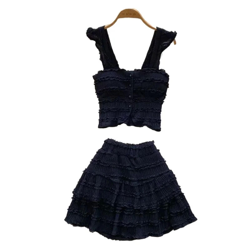French Temperament Sweet Age-reducing Suspender Vest + High-waisted Fluffy Cake Skirt Summer New Heart Machine Set Age Reduction