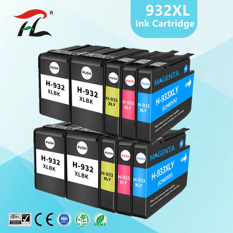 

YI LE CAI 10PK 932XL 933XL 932 933 Ink Cartridge compatible for hp Office jet 6100 6600 6700 7110 7610 7612 printer 4pcs/set