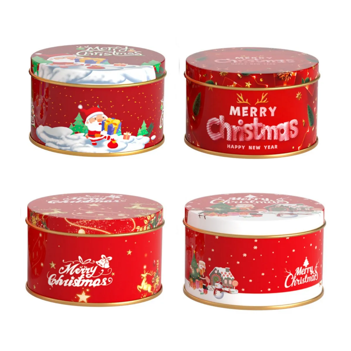 1PC Round Christmas Old Man Candy Tins Decorative Tinplate Box Xmas Candy Cookie Box Packaging Jar Candle Containers Gift