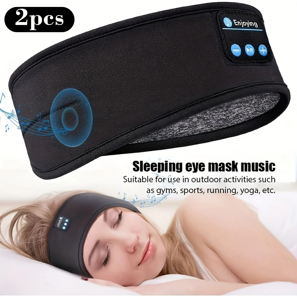 2Pcs Sleep  Bluetooth Sleeping Headphones Headband Thin Soft Elastic Comfortable Wireless Music Headset Eye Mask For Side Sleepe