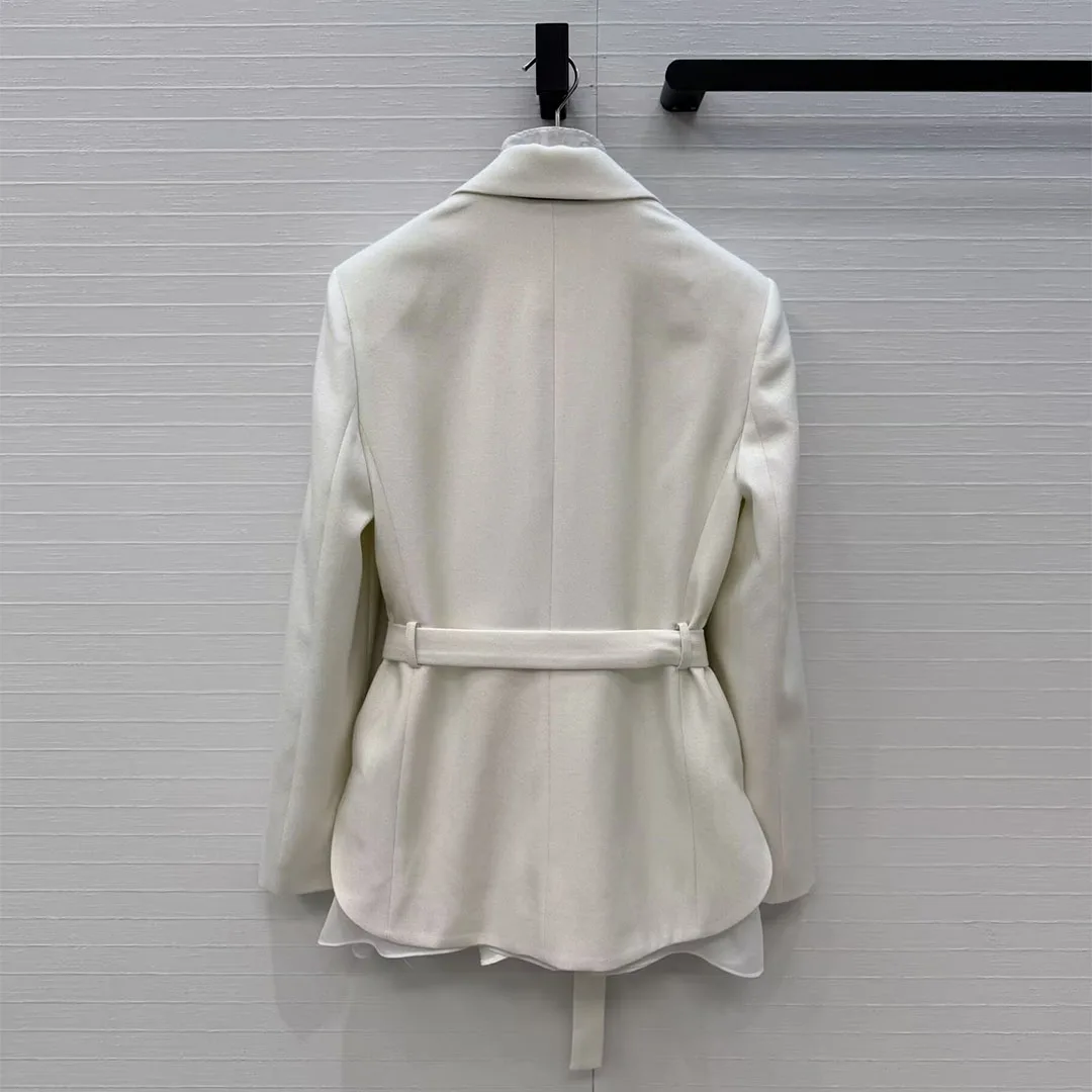 Luxury Old Money Style Lurex Office Blazer Women Gauze Lining Notched Slim Belt Wool Blends Twill Chic Suit Coat 2026 New Spring