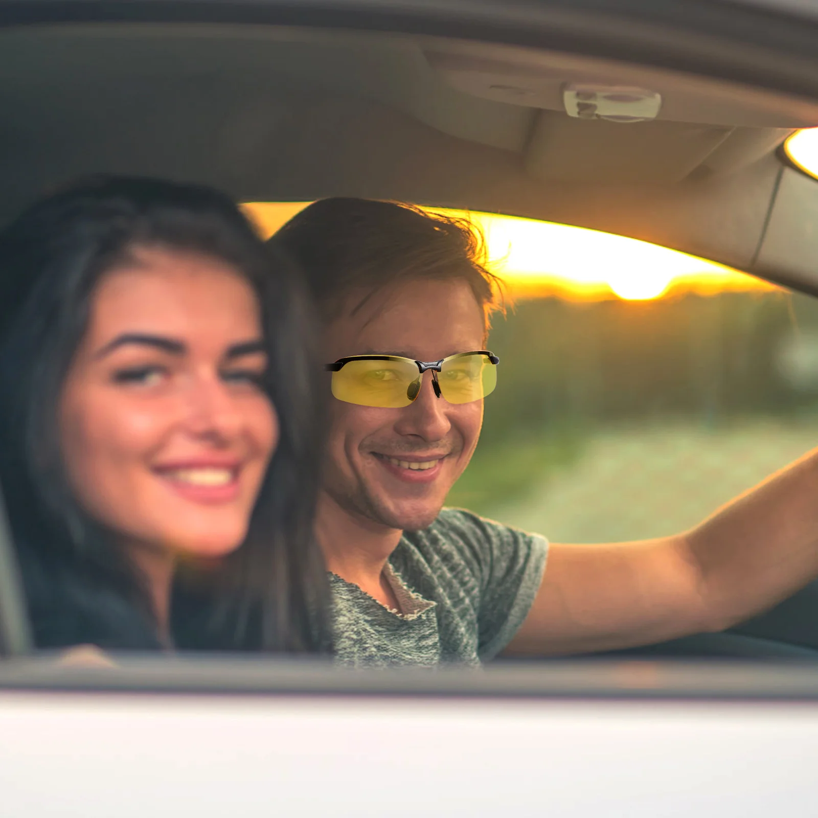 نظارات شمسية بعدسات صفراء ليلية للقيادة الليلية، نظارات قيادة مضادة للوهج للرجال والنساء والدراجات النارية #3