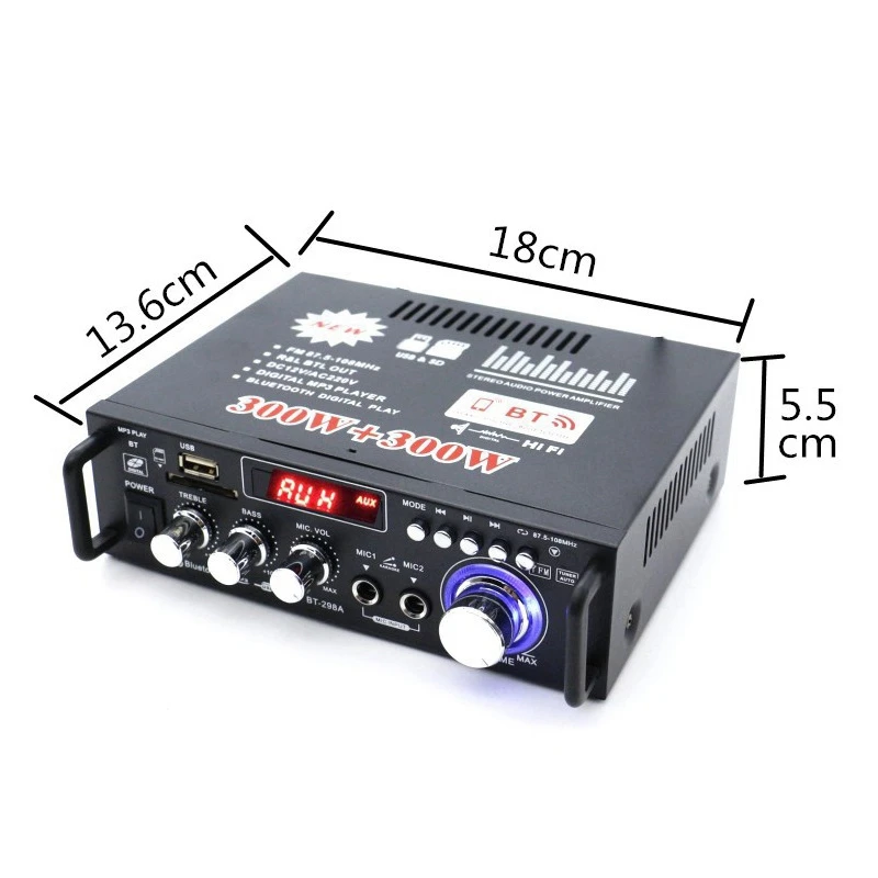 600W Bluetooth Stereo Audio Amplifier Car Home HiFi Music SD USB FM AMP 12V/220V