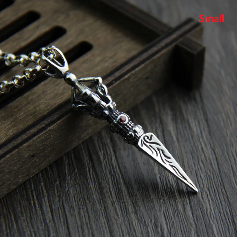 Unibabe S925 Sterling Silver Retro Crown Vajra Pendant Man Woman Thai Silver Buddhism Magical Vajra pendant Unisex Jewerly