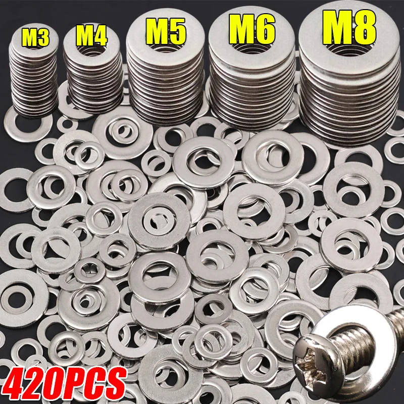 

Stainless Steel Flat Washer Set M3-M10 Metal Washers Rings Fasteners Repair Gaskets for Screws Bolts Hardware Assortment Kits