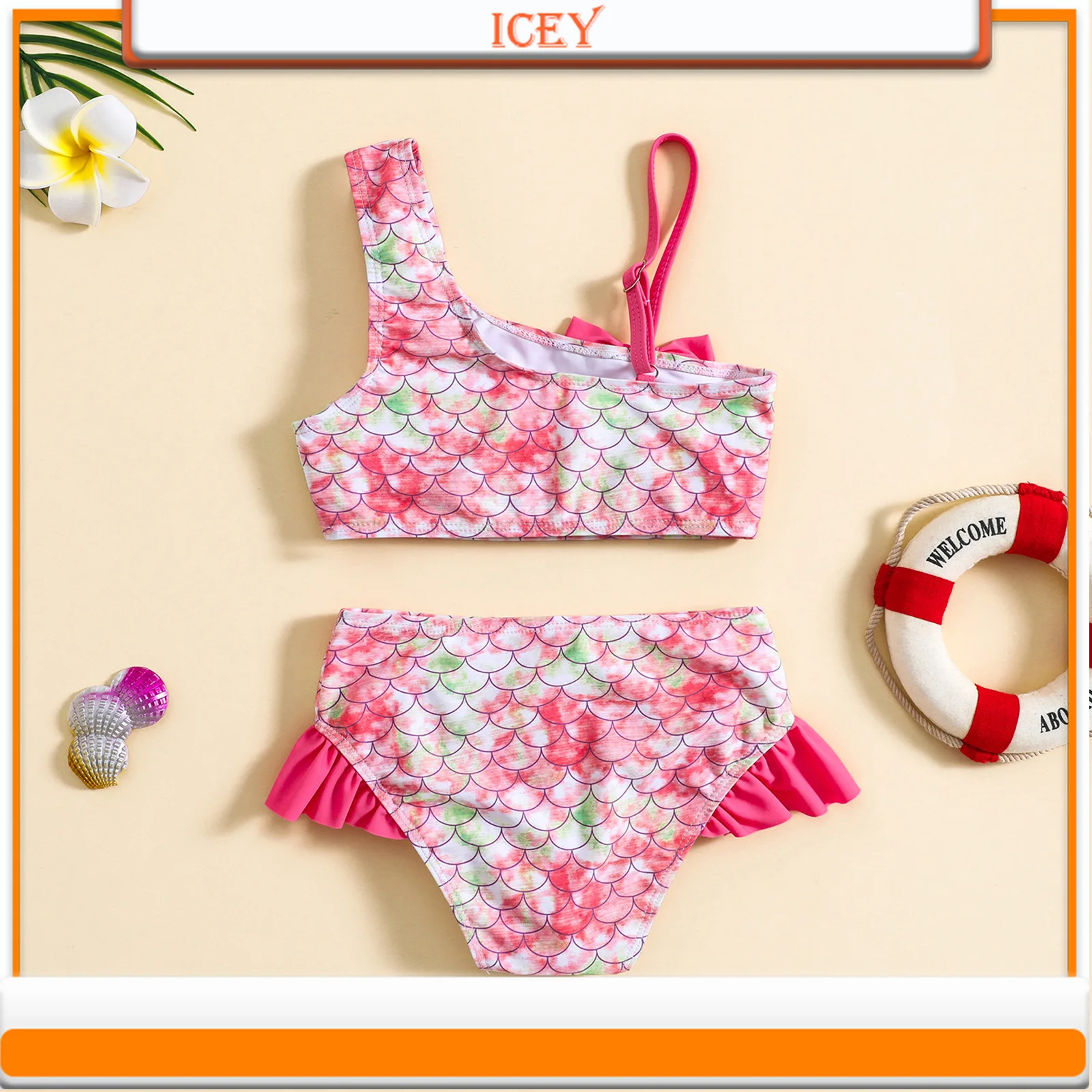 Children's One-shoulder Suspender Bow Bikini Swimsuit for Baby Girls Two-Piece Suits