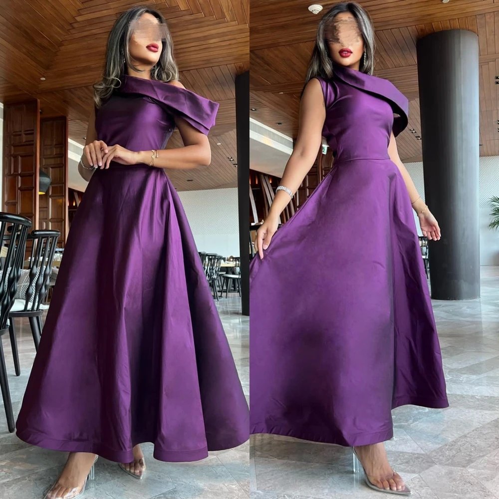 Customized Simple Satin Short Sleeves Evening Dress Exquisite Boat Neck Prom Dresses Delicate A-Line Special Occasion Gowns