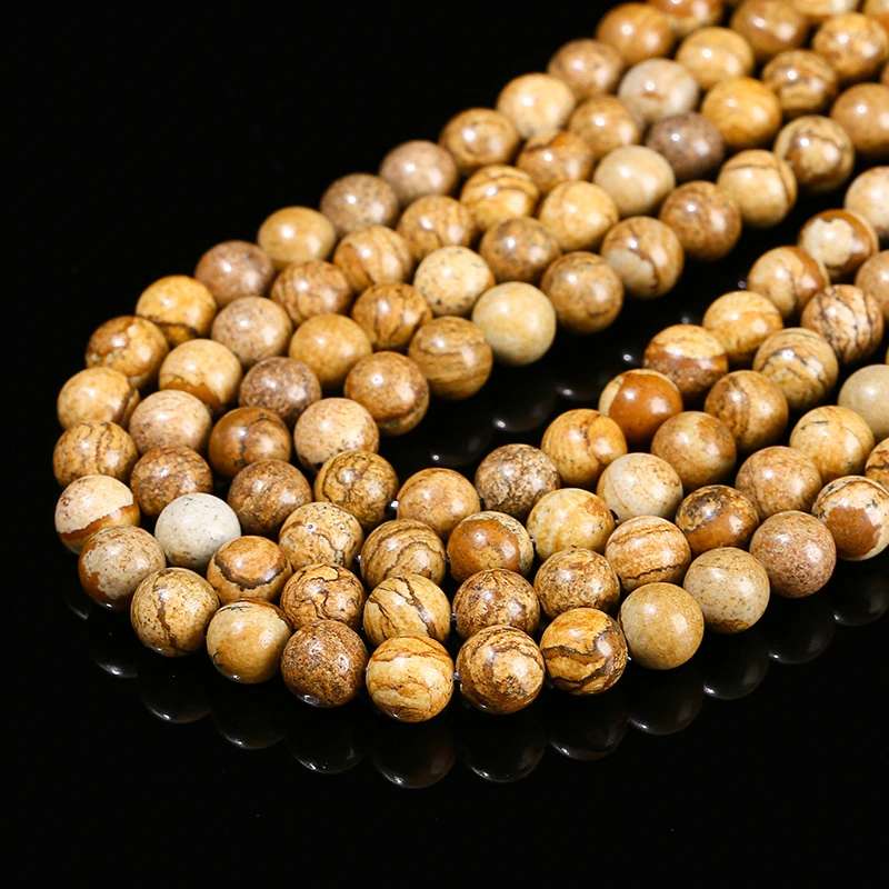 Natural Picture Jasper Stone Beads Round Loose Spacer Beads 4/6/8/10mm for DIY Bracelet Necklace Jewelry Making Accessory 15