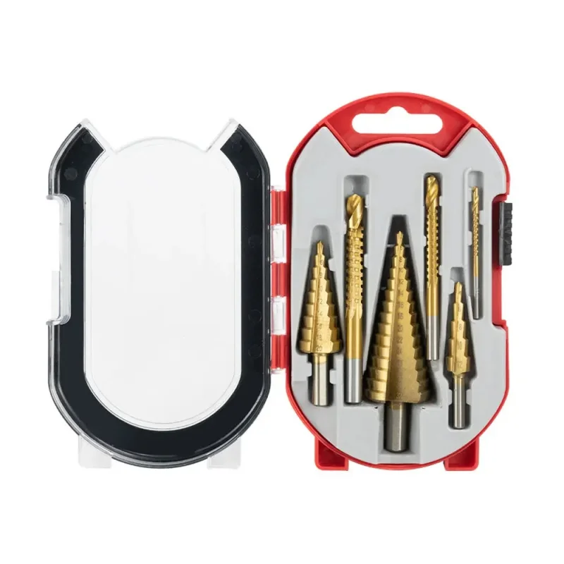 6pcs Step Drill Bit Kit Titanium Woodworking Metal Hole Cutter Cone Drills Drilling Tool Twist Drill Set  3-8 4-12 4-20 4-32mm