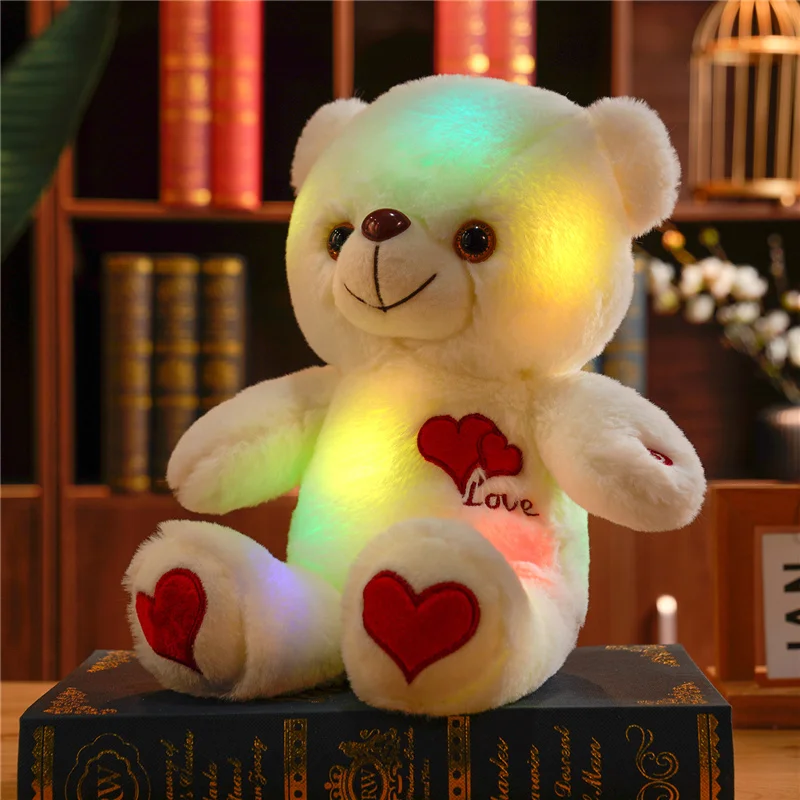 30cm Luminous Bear With Bowtie Rose Heart Luminous Plush Baby Stuffed Toys Lighting Stuffed Bear Lovely Giant Cartoon Toy