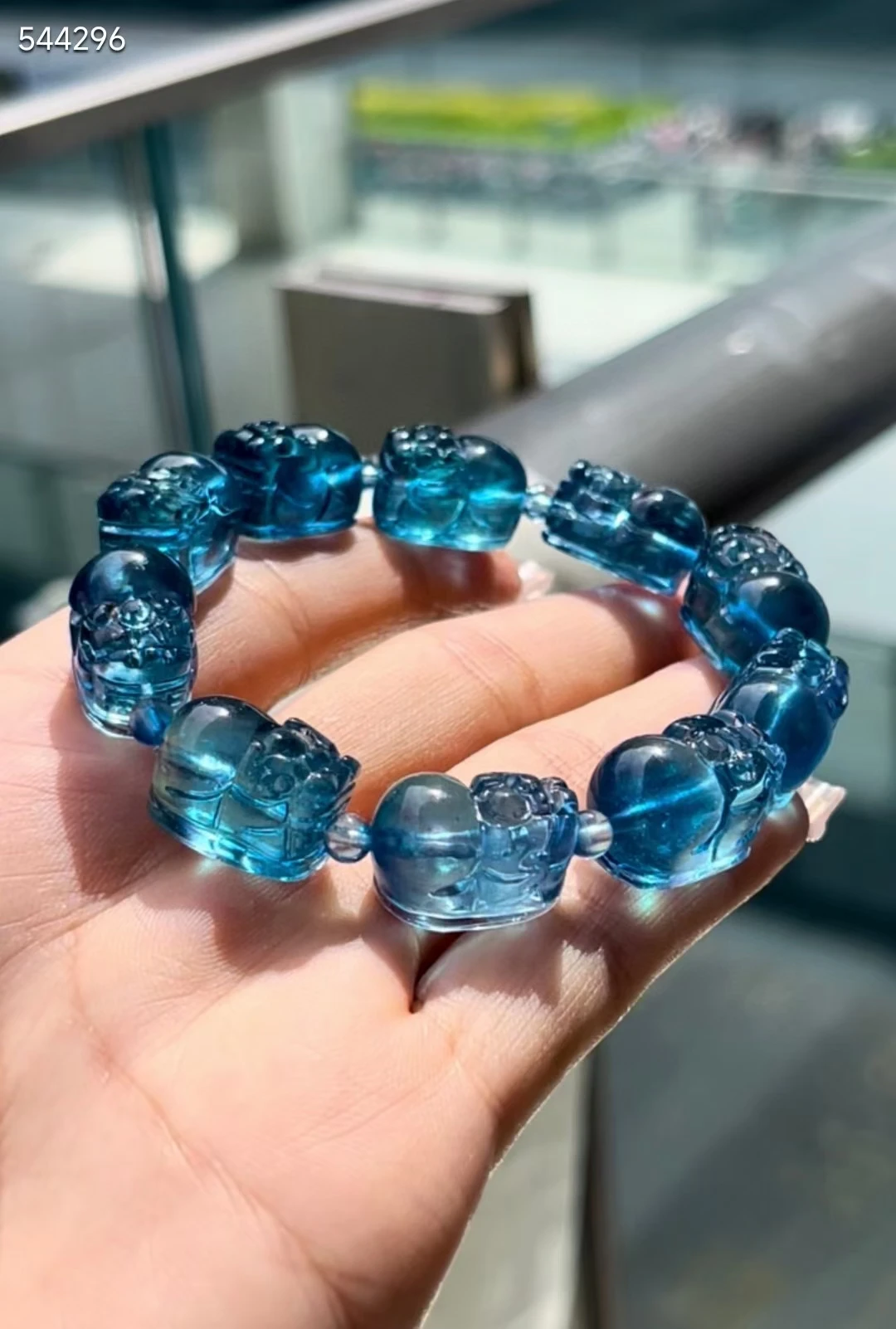 Natural Blue Aquamarine Clear Pi Xiu Beads Bracelet Women Men 17x12.5mm Gift Fashion Brazil Deep Blue Aquamarine Jewelry AAAAA