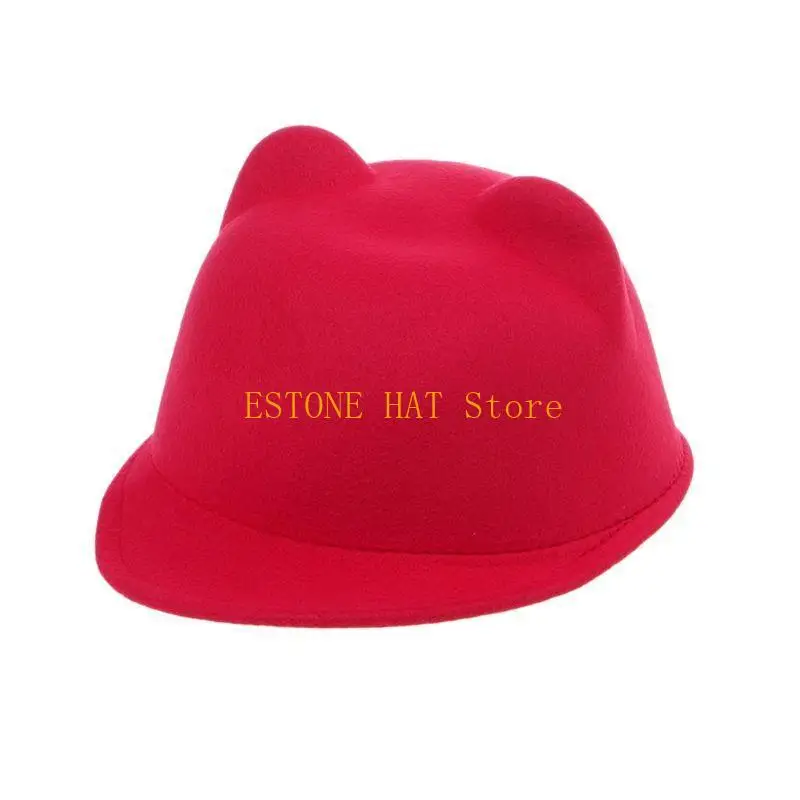 49MF nowa zimowa damska dziewczyna wełniana Derby diabelska czapka śliczny kotek na melonik z uszami kota