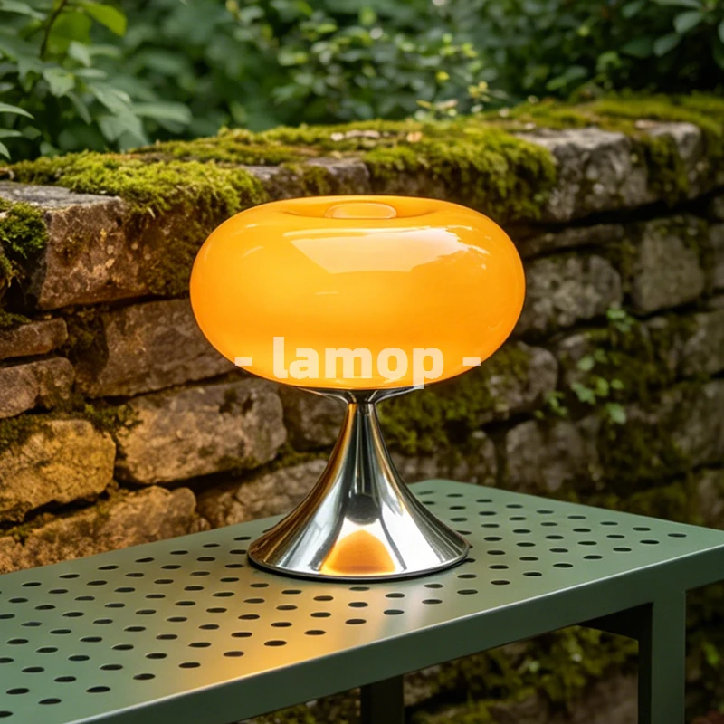 Murano Glass Gloss Orange Donut Ring Flared Base Table Lamp Cream Korean 3 Tone Soft Light Mirror Nightstand Bedroom Decor Lamp view 4