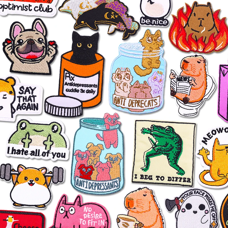 Süße Katze Frosch Hund bestickt DIY Patch Eisen auf Patches für Kleidung Cartoon Tier Patch Jacken Jeans Nähen Stickerei Applikation