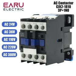 CJX2-1810 LC1 AC Contactor 18A 3 Phase 3-Pole NO Coil Voltage 380V 220V 110V 36V 24V 50/60Hz Din Rail Mounted 3P+1NO Normal Open