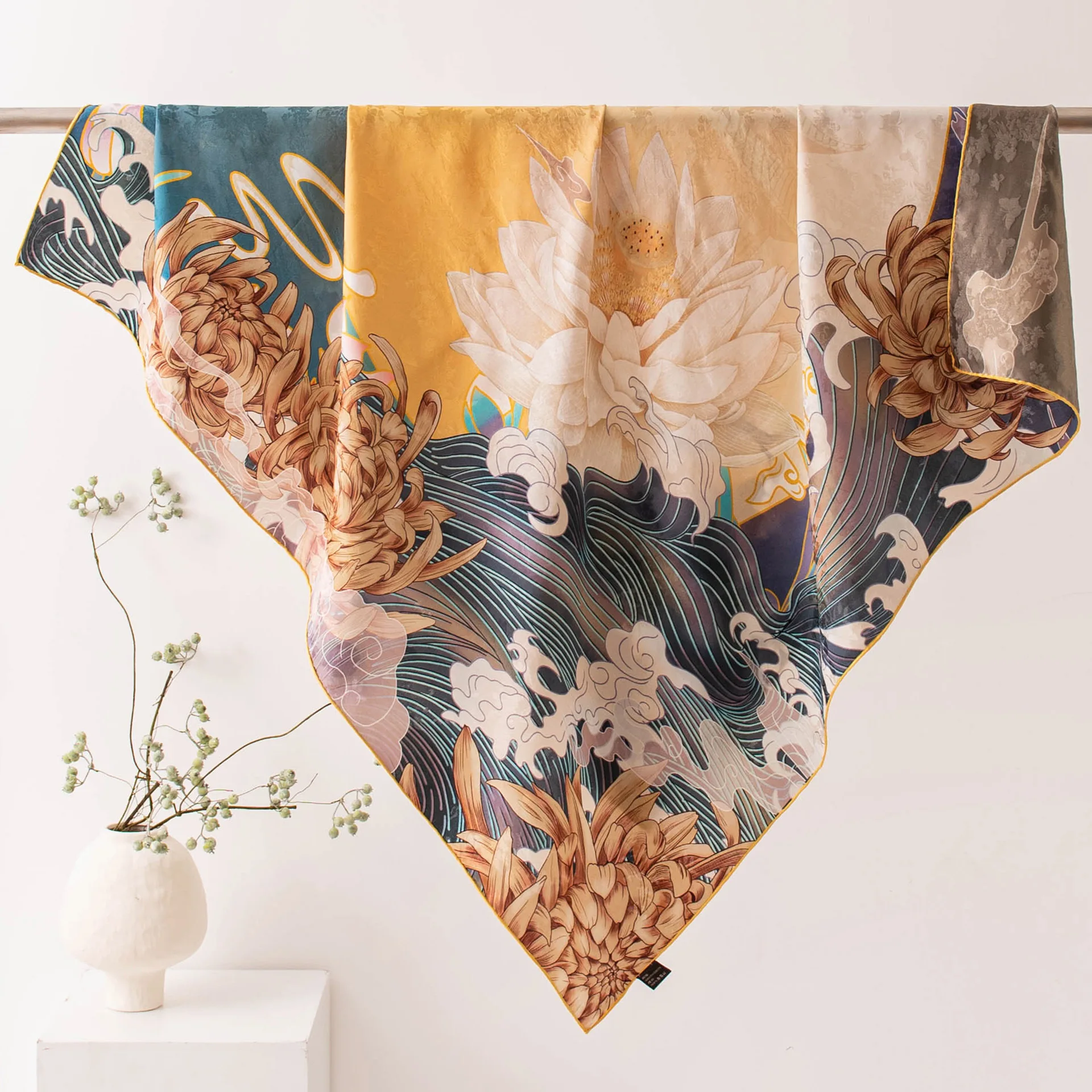 New silk large square scarf women's outer accessories shawl air-conditioned room mulberry silk scarf double-sided