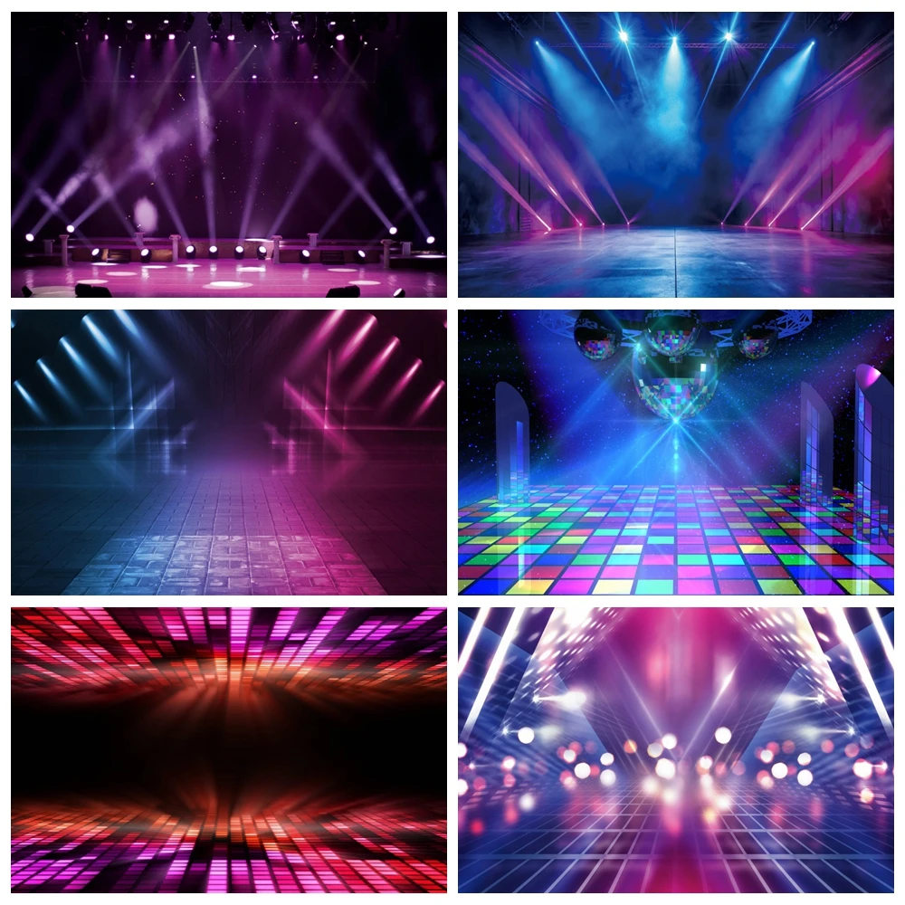 Vintage Disco Stage Scene Photography Backdrop Neon Lights Music Dance Stage Birthday Party Decoration Background Photo Props