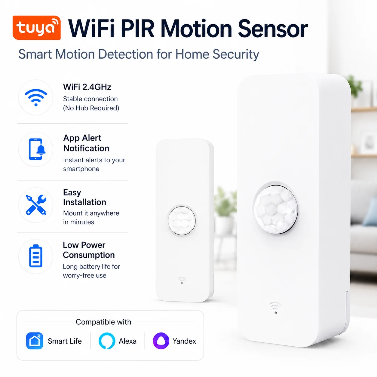 Tuya WiFi PIR Motion Sensor Smart Home Human Body Infrared Detector Security Smart Life Works With Alexa Google Home