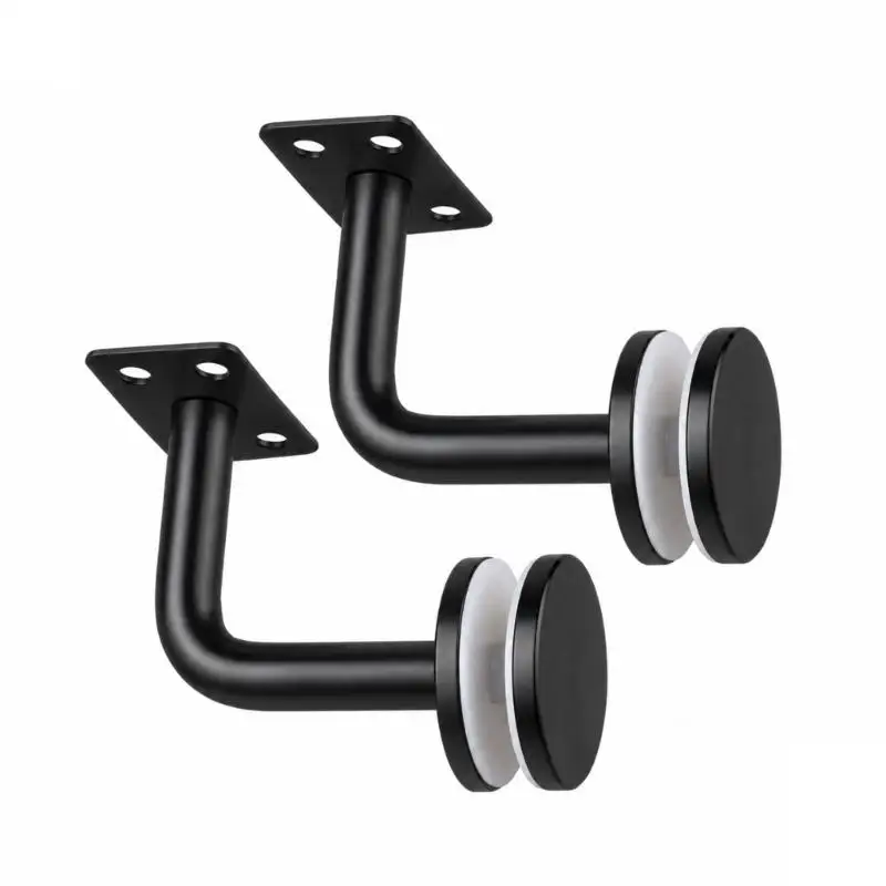 652F Stair Glass Support Hardware, Fixed-Plate Mounting Design with Black Finish, 2-Piece Set for Glass-to-Rail Installation