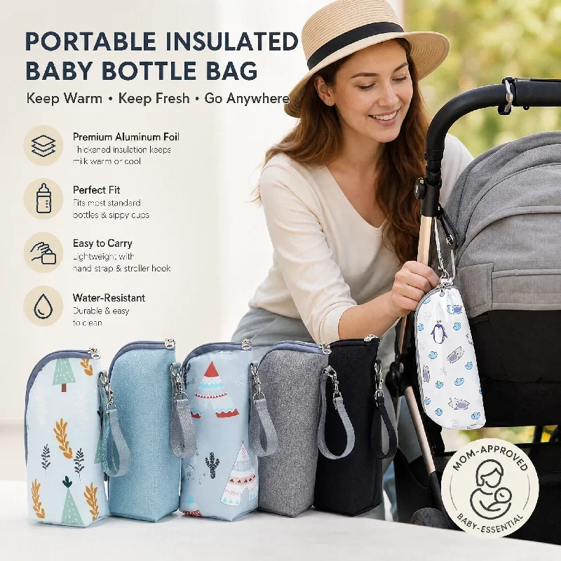 Portable Baby Bottle Warmer Bag Aluminum Mold Insulation Diaper Bag Accessory Stroller Hanging