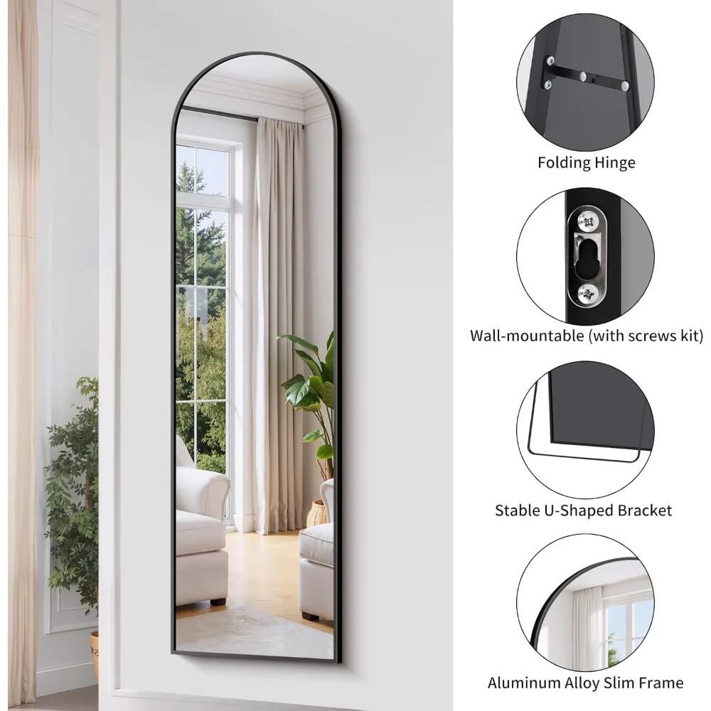مرآة أرضية كاملة الطول مقاس 59 × 16، مرآة جسم من الألومنيوم قائمة بذاتها للجدار أو غرفة النوم، خيار التعليق أو الميل، مثالية للمنزل