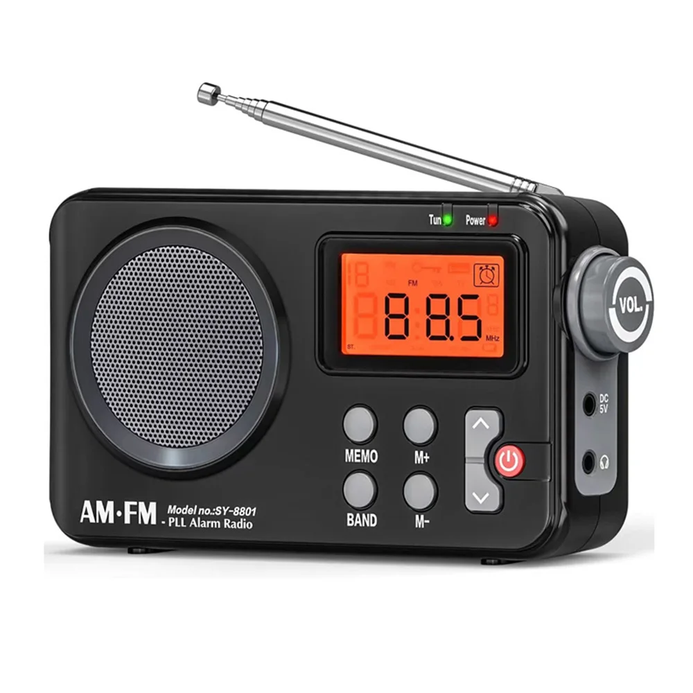 

AM FM Radio With 3.5MM Portable Radio Earphone Plug Audio Receiver Stable Signal Radio Stretchable Antenna USB Battery Powered