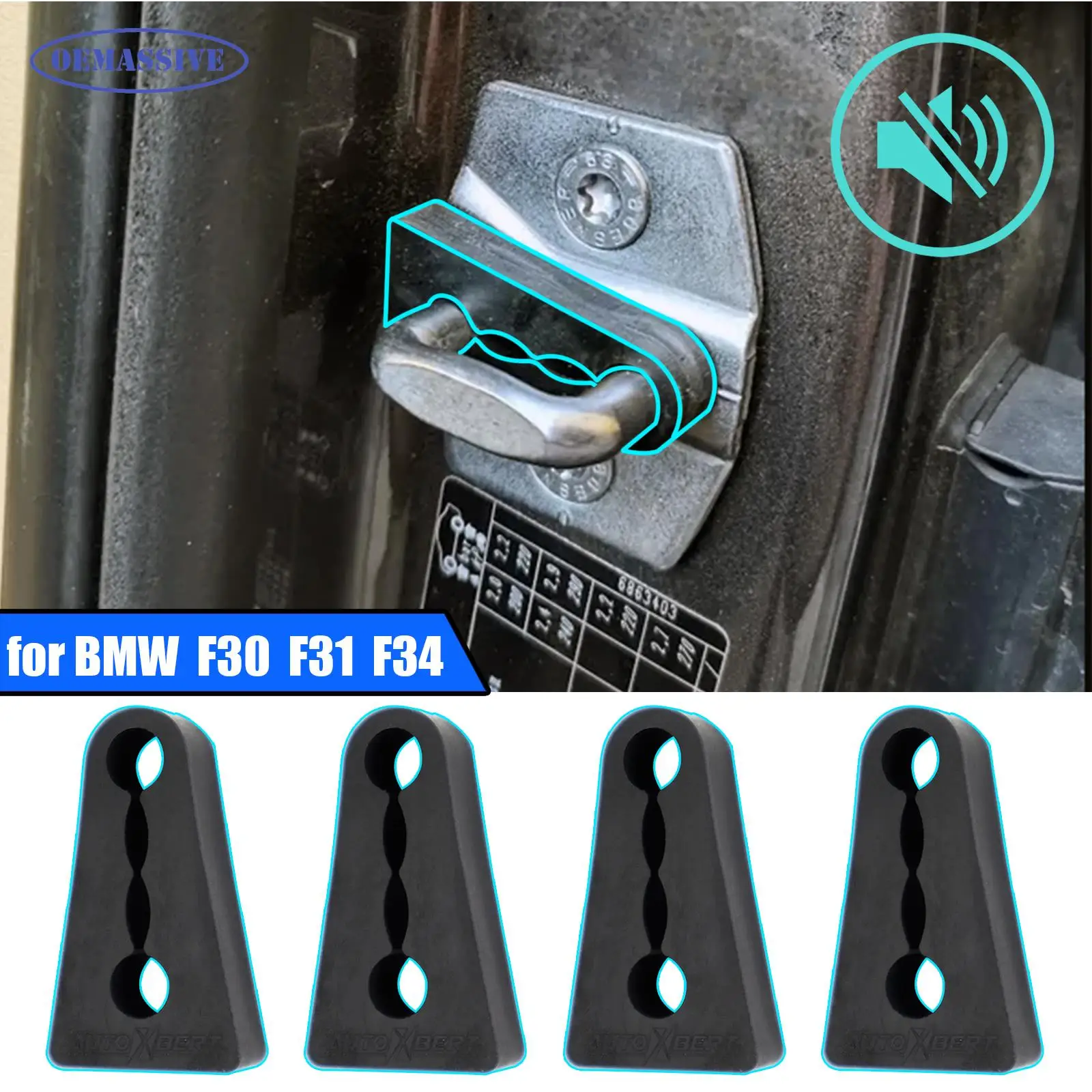 Звуковой амортизатор OEMASSIVE, буфер дверного замка для BMW 3 серии F30 F31 F34 F35 E90 E91 E92 E93, звукоизоляционные скрипы, глухой уплотнитель