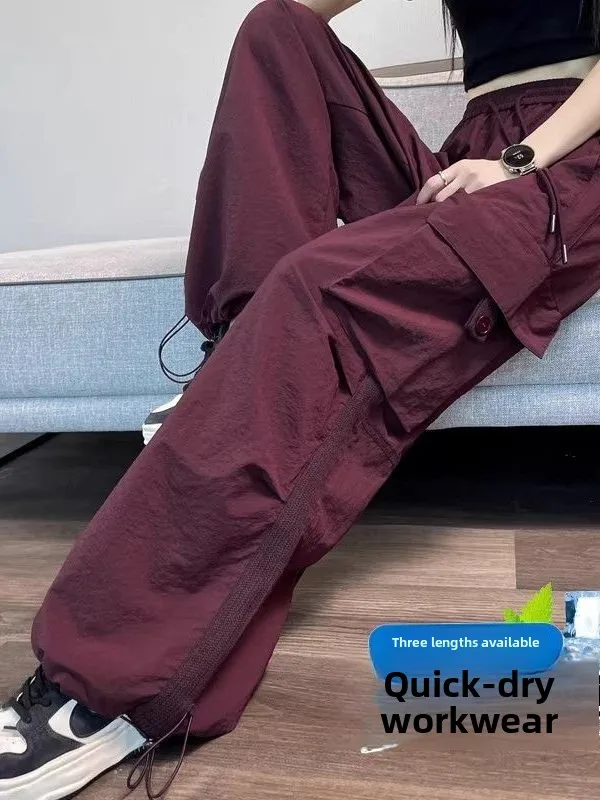 High Waist Loose Fit Thin Summer Work Pants for Women Quick Dry Casual Wide Leg Trousers Multi Pockets Fashionable